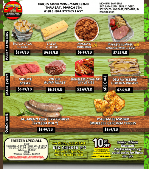 Manley Meats Weekly Specials