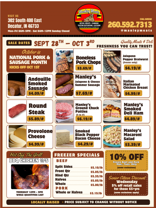Manley Meats Weekly Specials