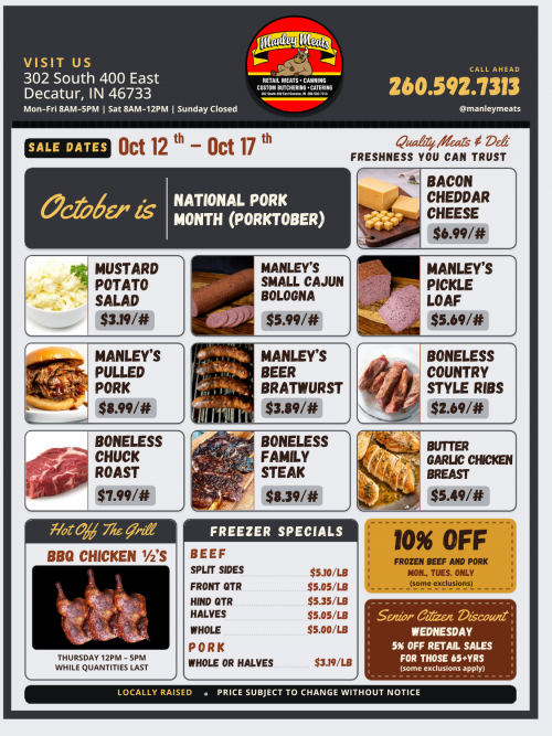Manley Meats Weekly Specials