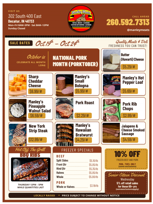 Manley Meats Weekly Specials