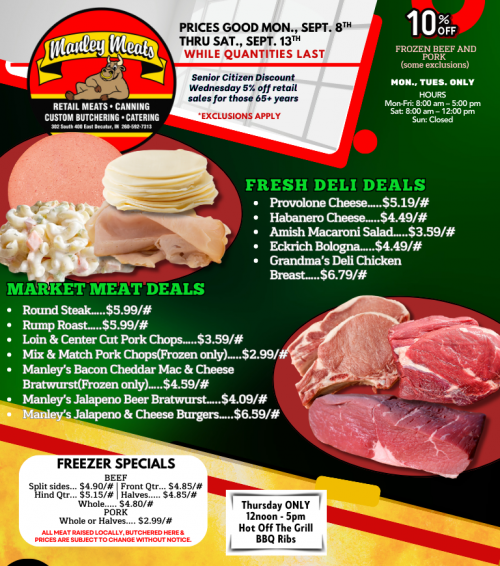 Manley Meats Weekly Specials